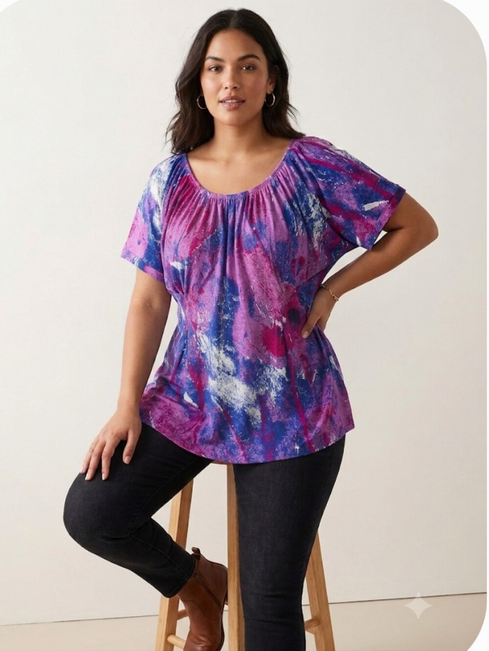 NWT Lane Bryant Short Sleeve Top Blouse 14/16 1X Festival Boho #7900